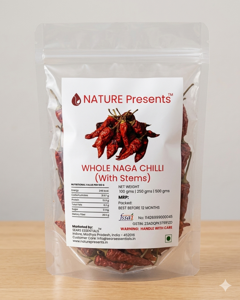 Whole Naga Chilli With Stems - Ghost Pepper Pods