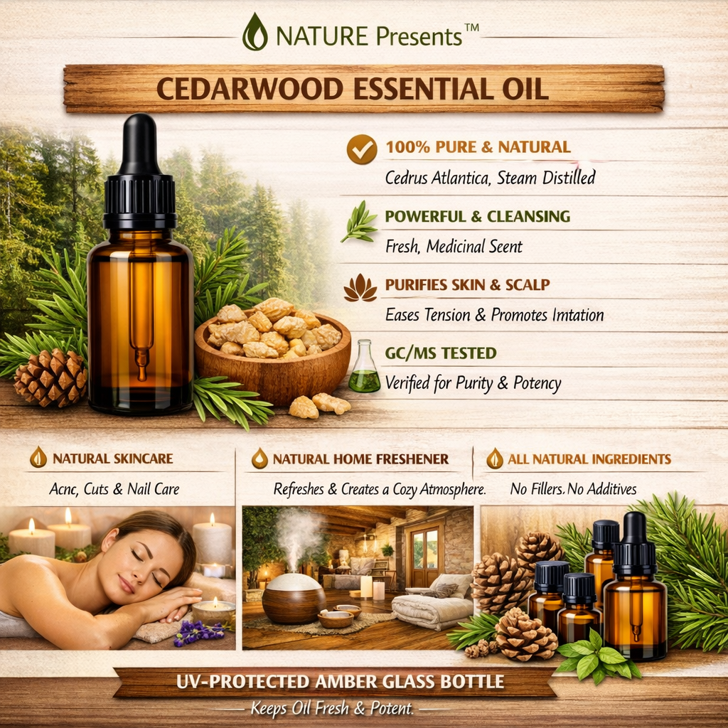 Cedarwood Essential Oil 100% Pure - Nature Presents Therapeutic Grade
