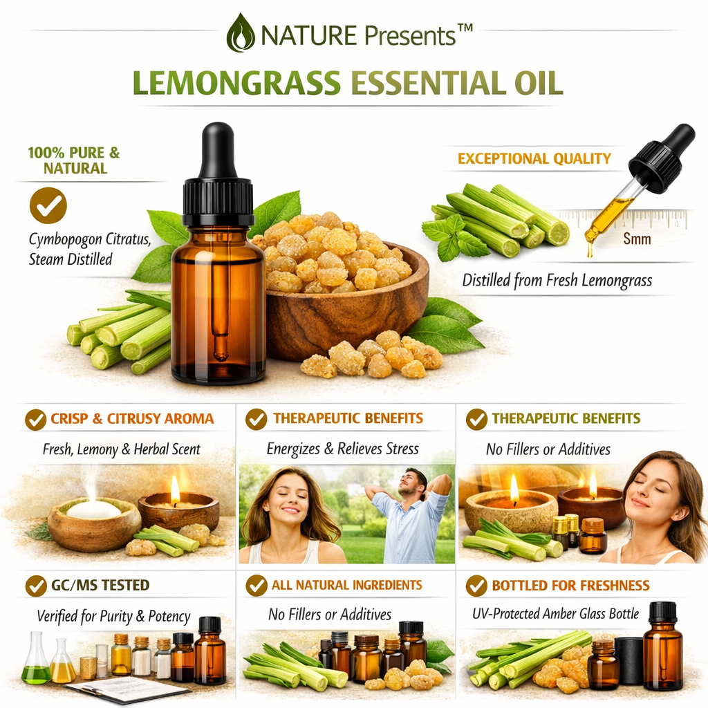 Lemongrass Essential Oil 100% Pure - Nature Presents.
